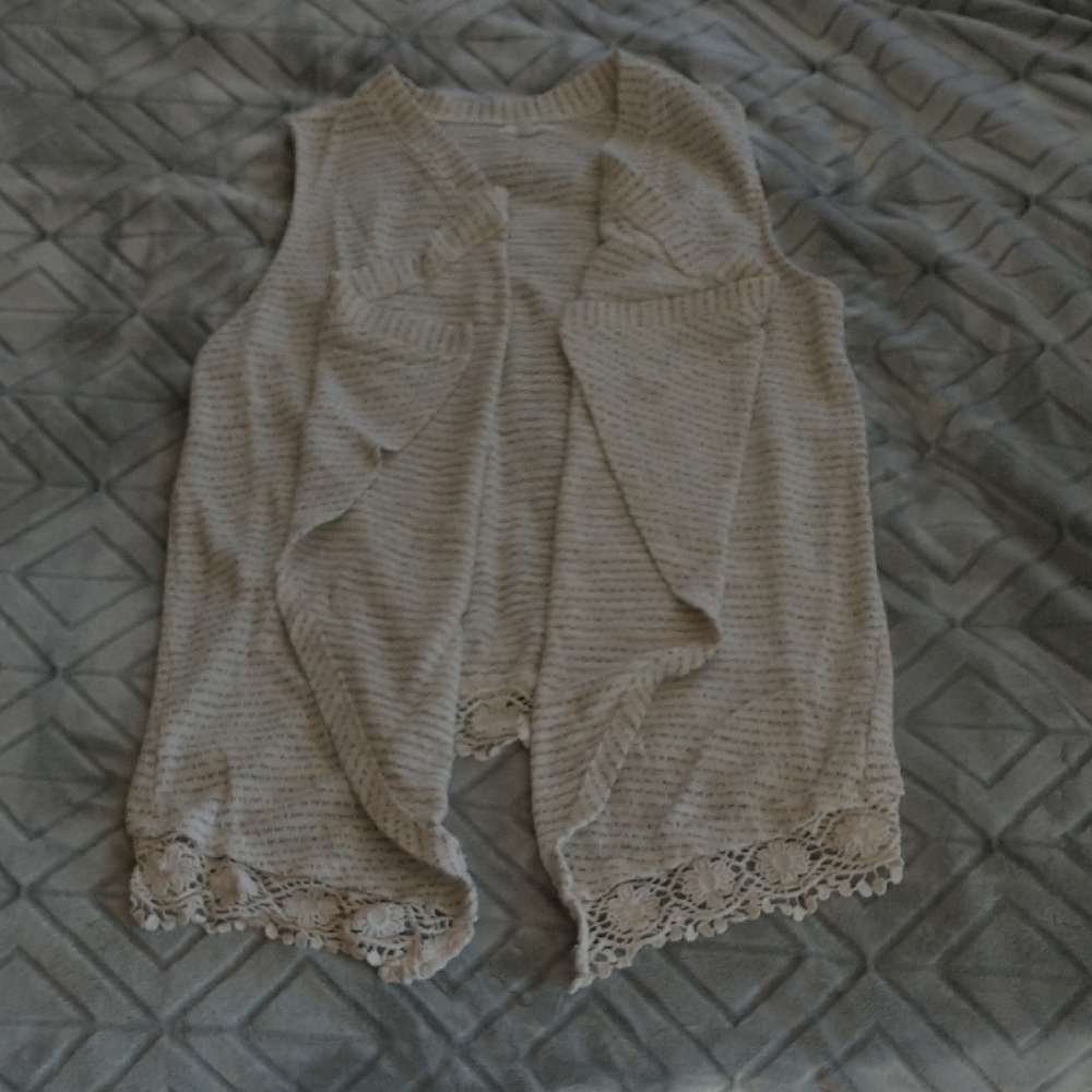 Maurices Cream Lace Trim Cardigan Vest